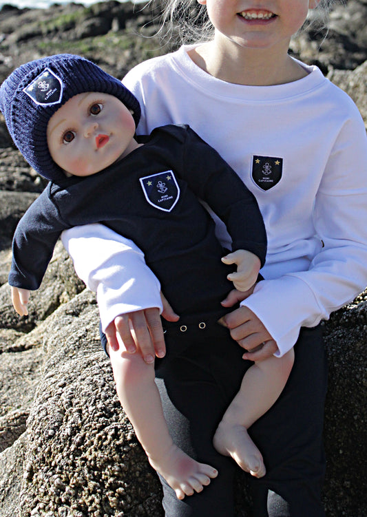 White organic cotton child bodysuit embroidered MINI CAPTAIN 🇫🇷