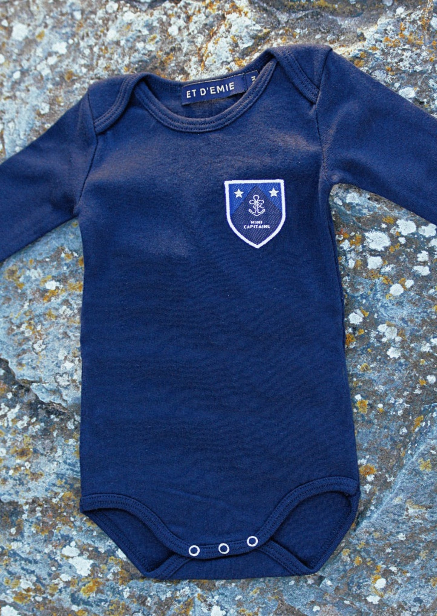 White organic cotton child bodysuit embroidered MINI CAPTAIN π«π·