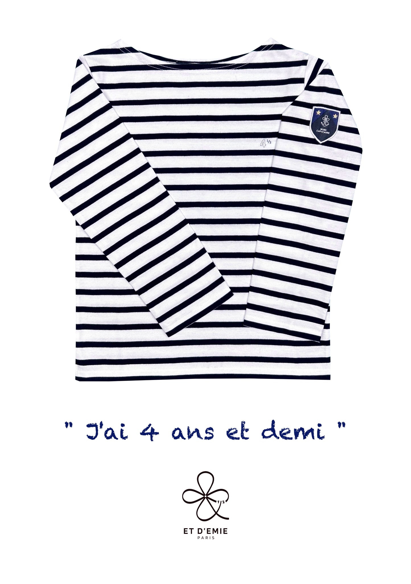 MINI CAPTAIN sailor shirt "I'm 4 and a half years old" embroidered in organic cotton 🇫🇷