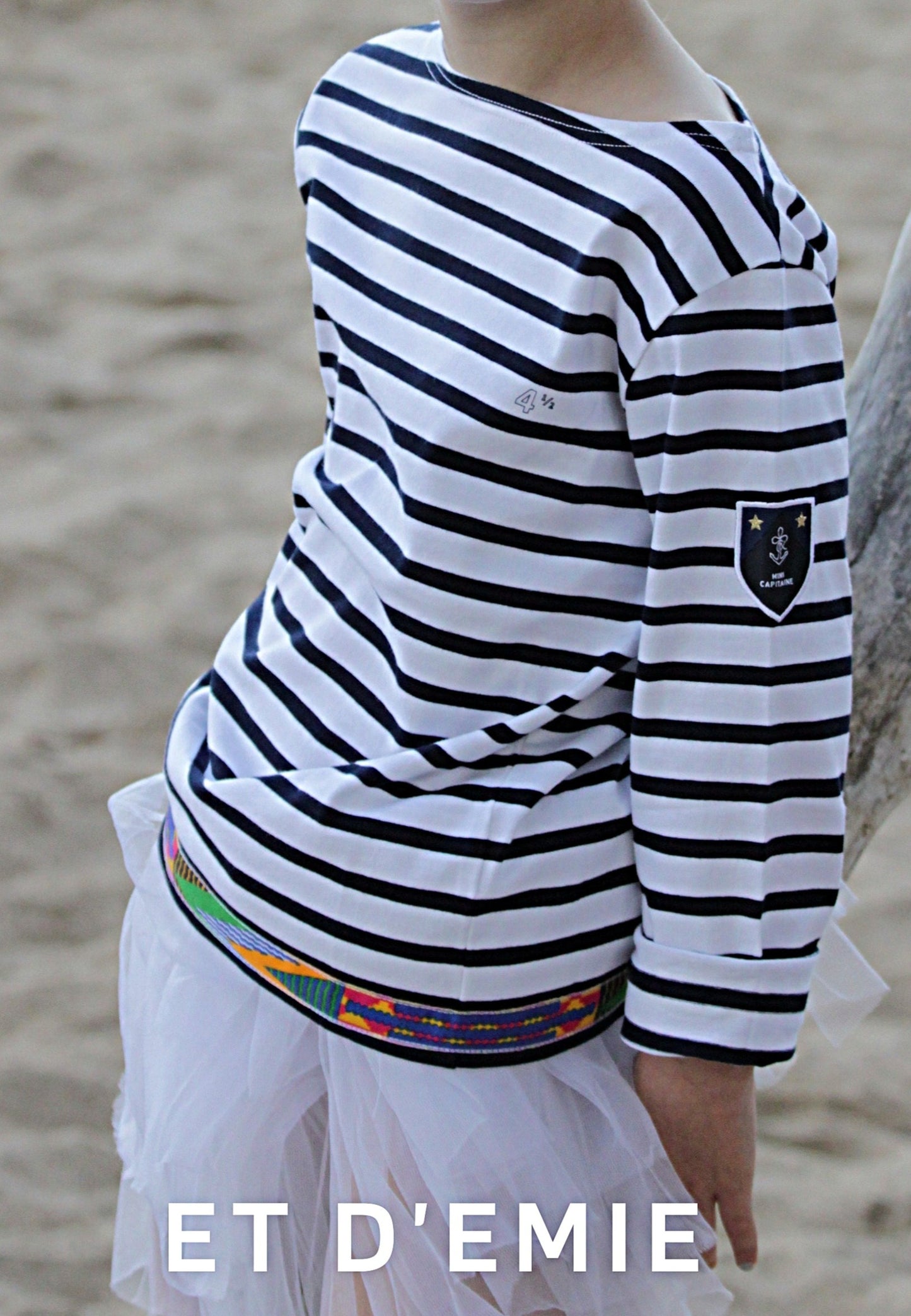 Children's organic cotton sailor shirt HAPPY ET D'EMIE embroidered from 1A1/2 to 11A1/2 - Half anniversary collection π«π·