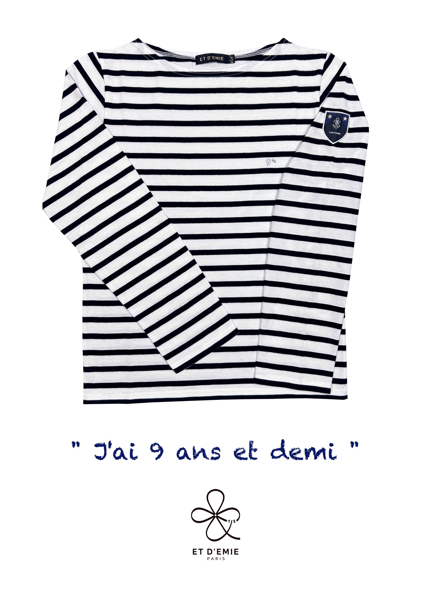 CAPTAIN sailor shirt "I'm 9 and a half years old" embroidered in organic cotton 🇫🇷