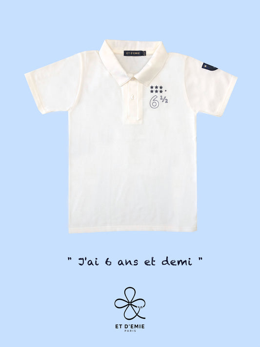 MINI CAPTAIN - SOUL REBELLE polo shirt "I'm 6 and a half years old" embroidered in ivory organic cotton pique🇫🇷