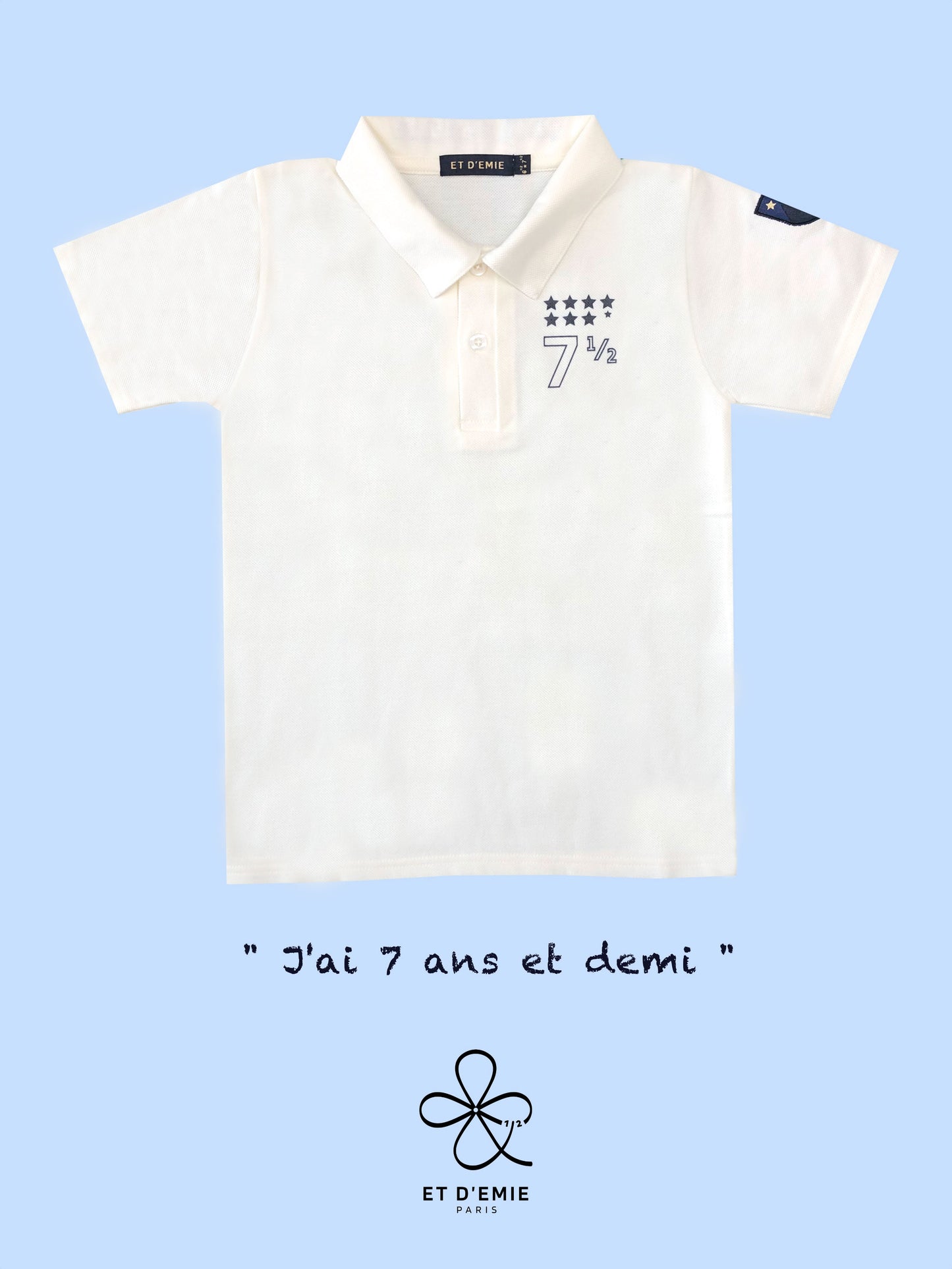 MINI CAPTAIN - SOUL REBELLE polo shirt "I'm 7 and a half years old" embroidered in ivory organic pique cotton🇫🇷