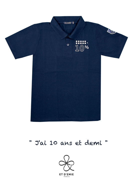 MINI CAPTAIN - SOUL REBELLE polo shirt "I'm 10 and a half years old" embroidered in navy organic piqué cotton 🇫🇷