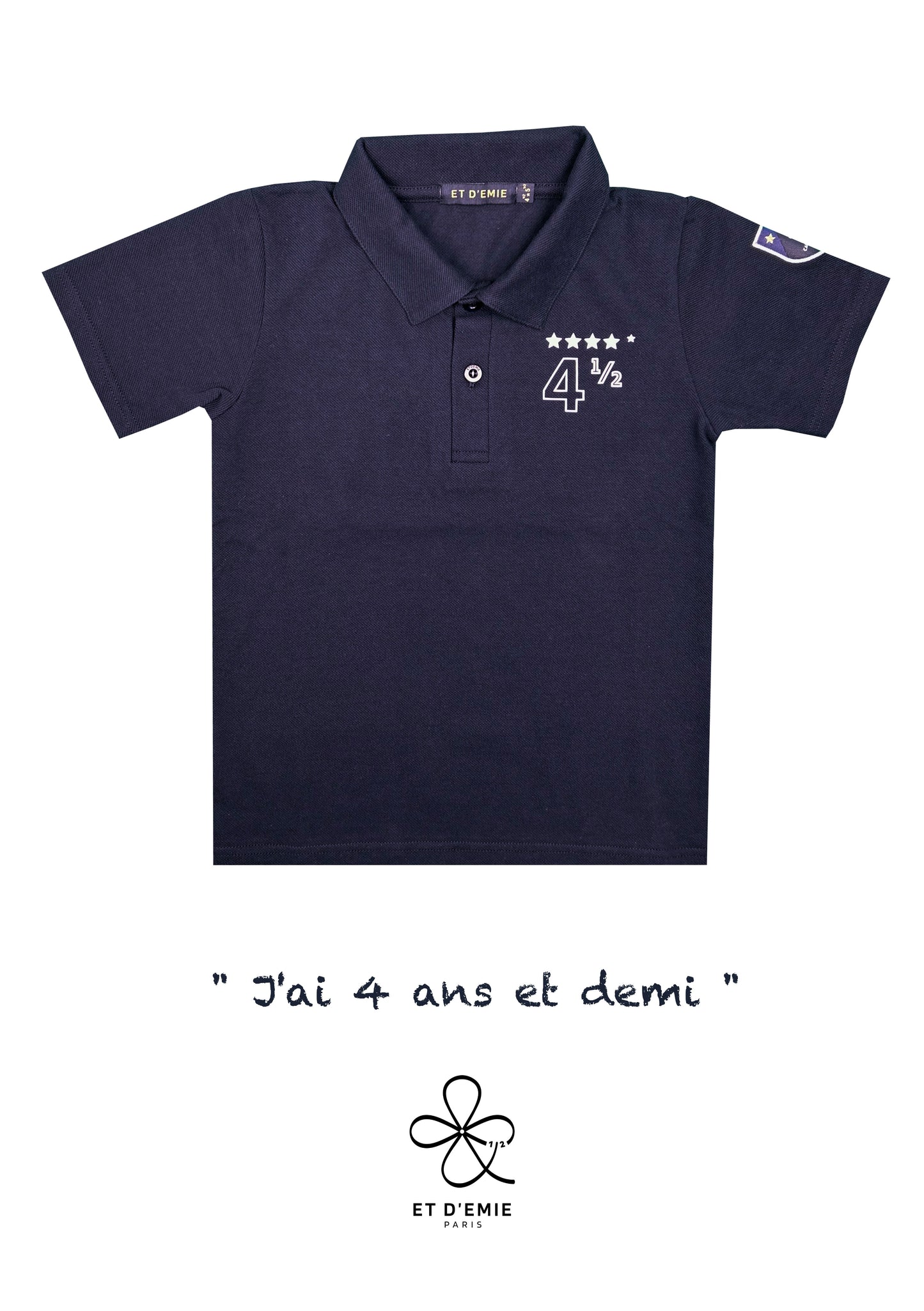 Polo MINI CAPTAIN - SOUL REBELLE "I'm 4 and a half years old" embroidered in navy organic piqué cotton 🇫🇷