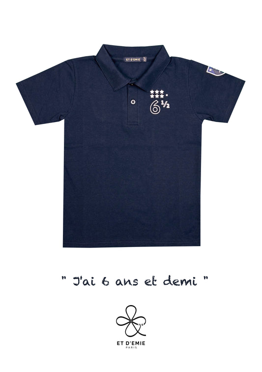 Polo MINI CAPTAIN - SOUL REBELLE "I'm 6 and a half years old" embroidered in navy organic piqué cotton 🇫🇷