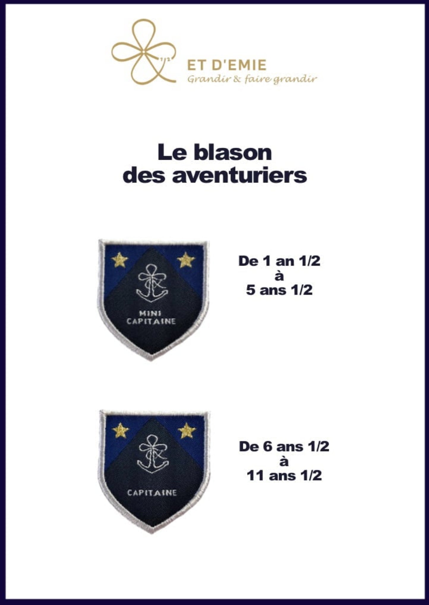 MARINIERE ENFANT MADE IN FRANCE COTON BIO QUI FETE LES DEMI-ANNIVERSAIRES DES ENFANTS DE 1 ANS ET DEMI Γ 11 ANS ET DEMI. BLASON BRODΓ MINI CAPITAINE OU CAPITAINE. ET D'EMIE DES VΓTEMENTS POUR GRANDIR ET FAIRE GRANDIR DESIGNED IN BRETAGNE MADE IN FRANCE