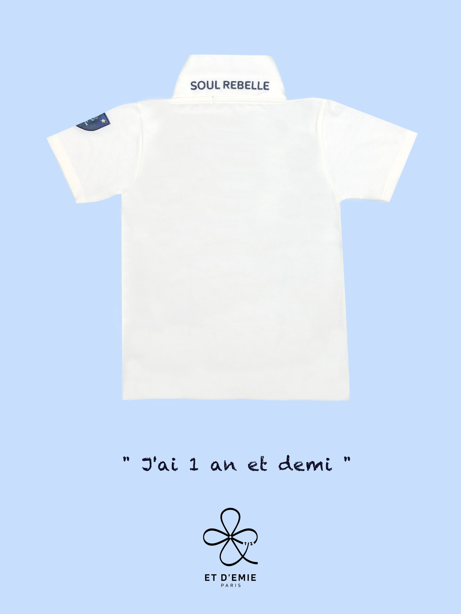 DEMI ANNIVERSAIRE, POLO IVOIRE BRODÉE, 1 AN ET DEMI, CADEAU DEMI ANNIVERSAIRE, COTON BIO, FABRIQUÉ EN FRANCE, HAPPY HALF BIRTHDAY, ET D'EMIE