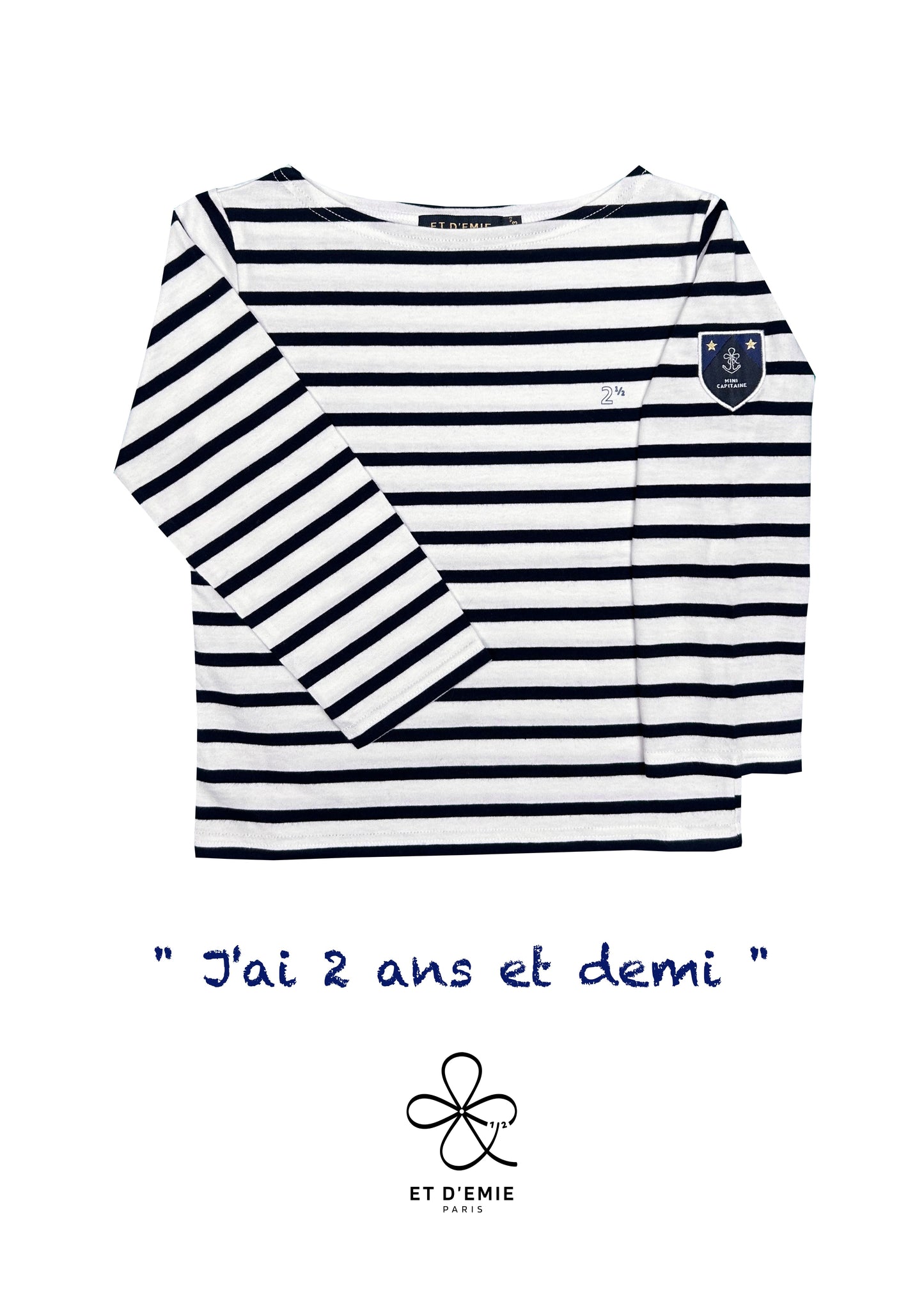 MINI CAPTAIN sailor shirt "I'm 2 and a half years old" embroidered in organic cotton 🇫🇷