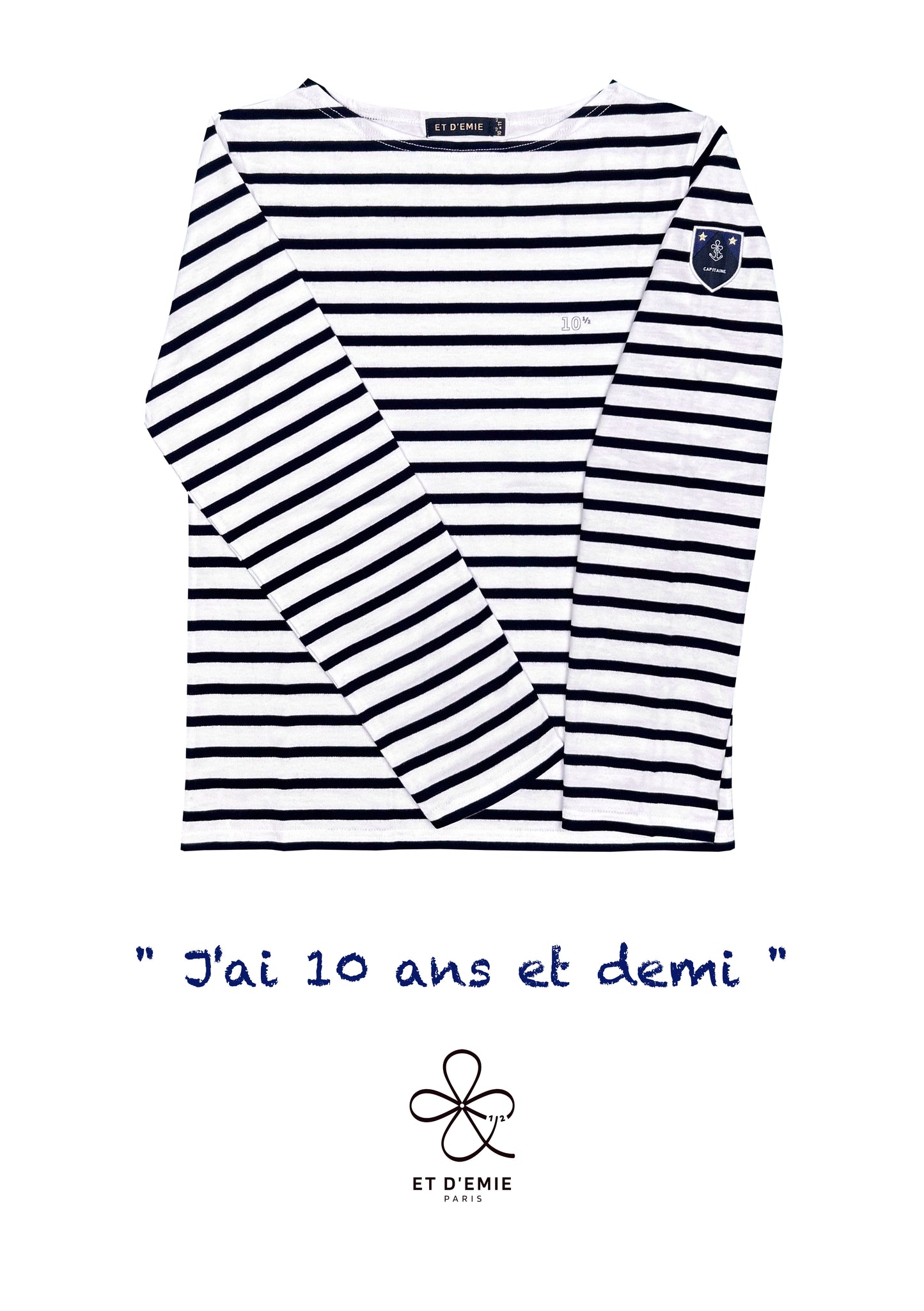 CAPTAIN sailor shirt "I'm 10 and a half years old" embroidered in organic cotton 🇫🇷