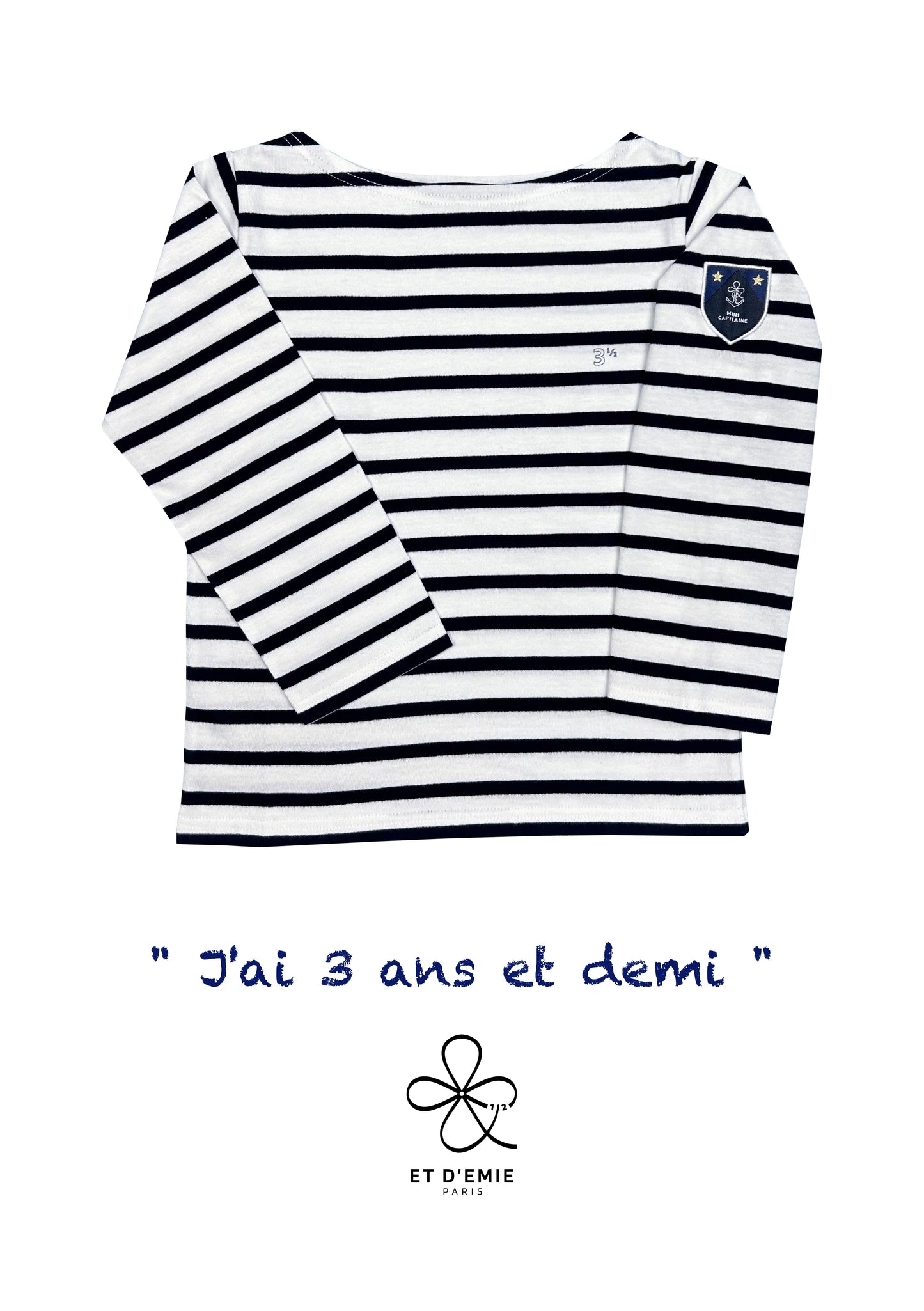 MINI CAPTAIN sailor shirt "I'm 3 and a half years old" embroidered in organic cotton 🇫🇷