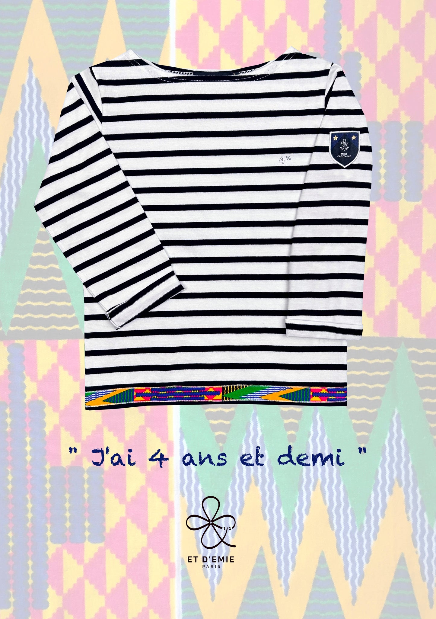 MINI CAPTAIN sailor "I'm 4 and a half years old" embroidered in organic cotton and wax 🇫🇷