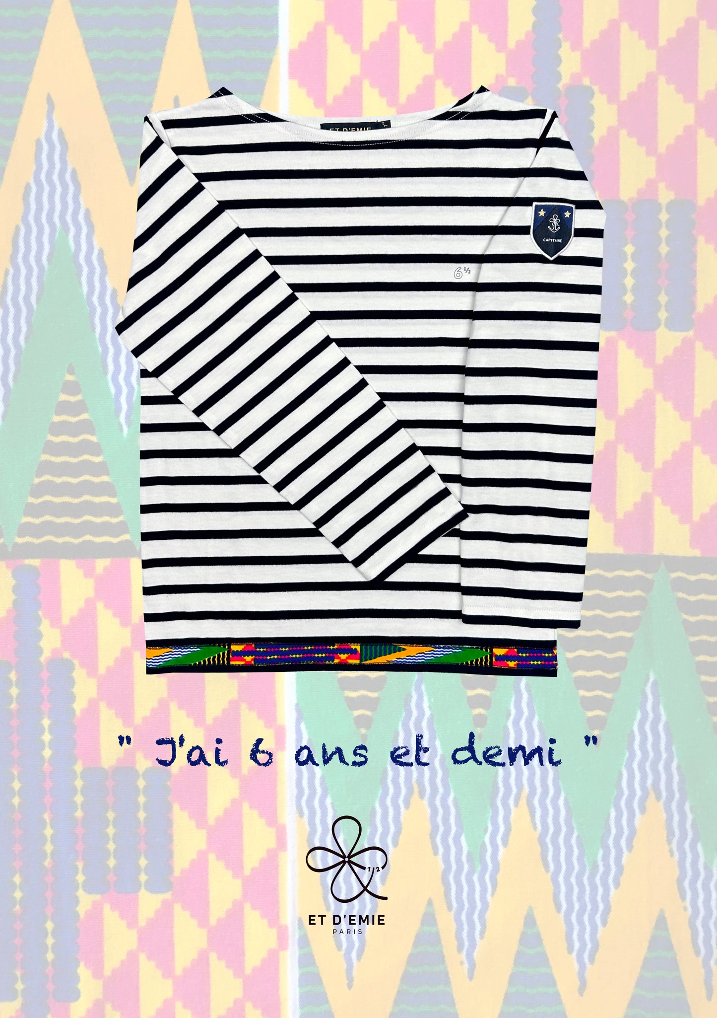 CAPTAIN sailor shirt "I'm 6 and a half years old" embroidered in organic cotton and wax 🇫🇷