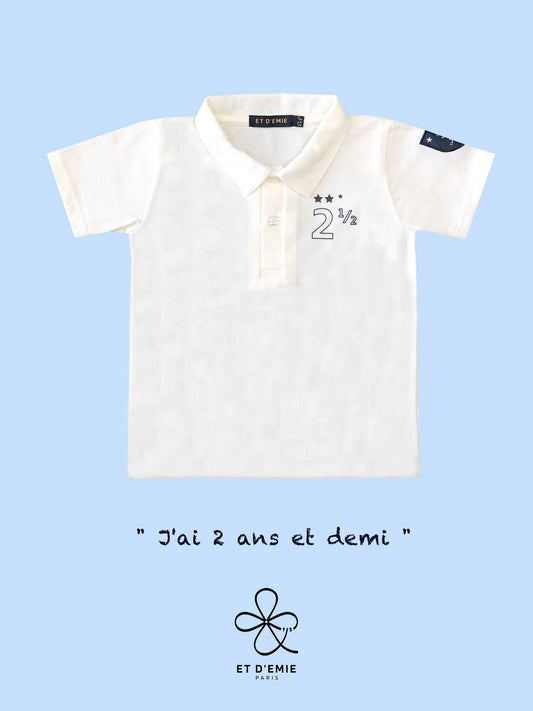 MINI CAPTAIN - SOUL REBELLE polo shirt "I'm 2 and a half years old" embroidered in ivory organic pique cotton🇫🇷