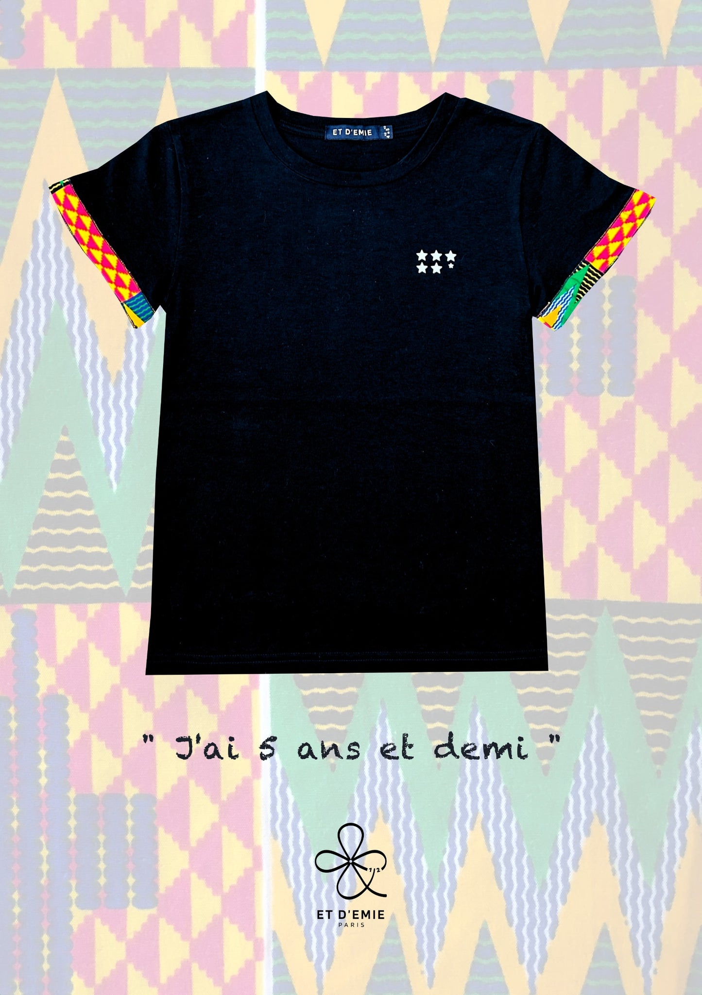 REBELLE t-shirt "I'm 5 and a half years old" embroidered in organic cotton and wax 🇫🇷