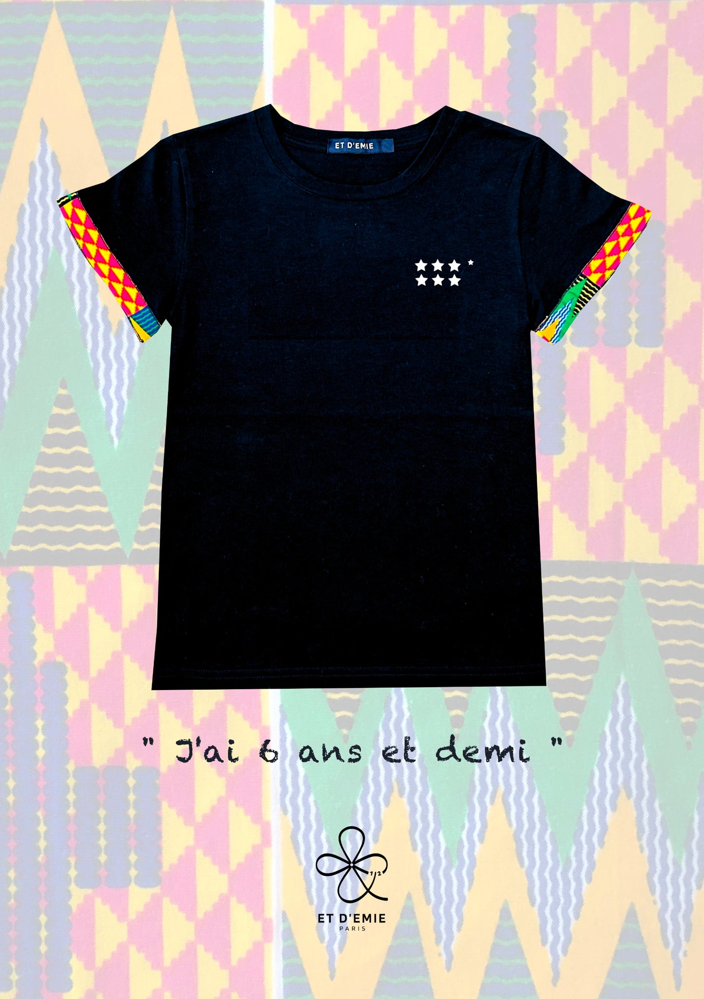 REBELLE t-shirt "I'm 6 and a half years old" embroidered in organic cotton and wax 🇫🇷