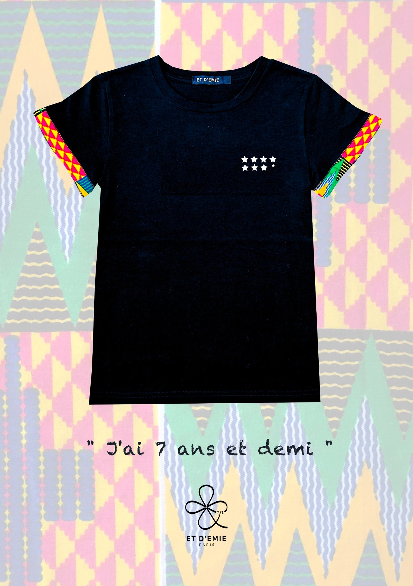 REBELLE t-shirt "I'm 7 and a half years old" embroidered in organic cotton and wax 🇫🇷