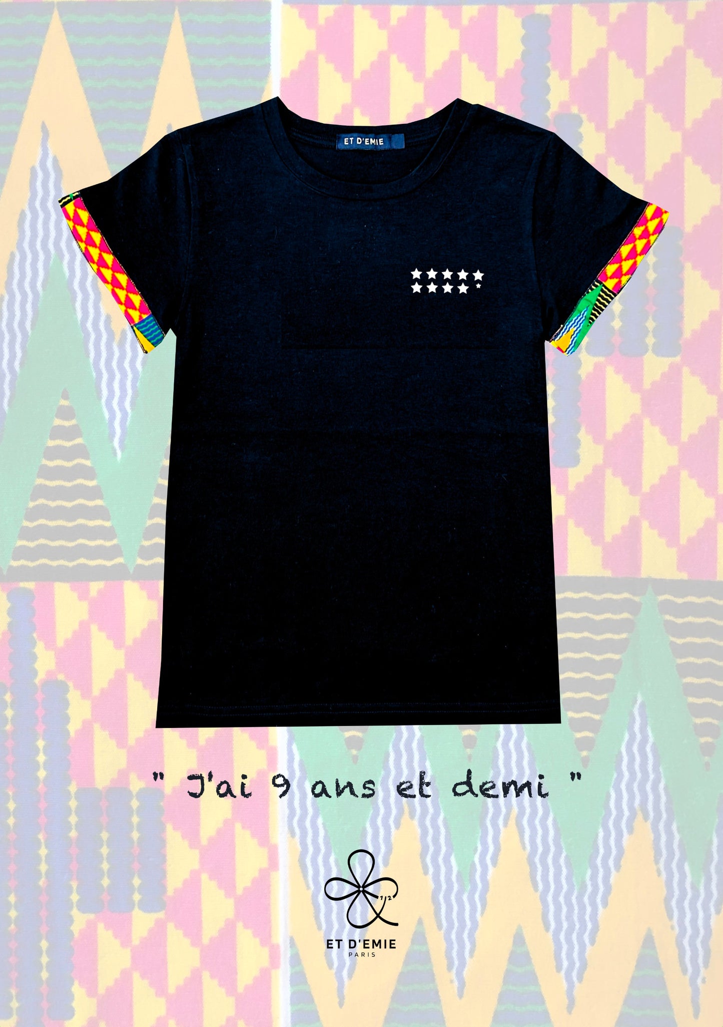 REBELLE t-shirt "I'm 9 and a half years old" embroidered in organic cotton and wax 🇫🇷