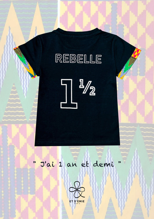 REBELLE "I'm 1 and a half" t-shirt embroidered in organic cotton and wax π«π·