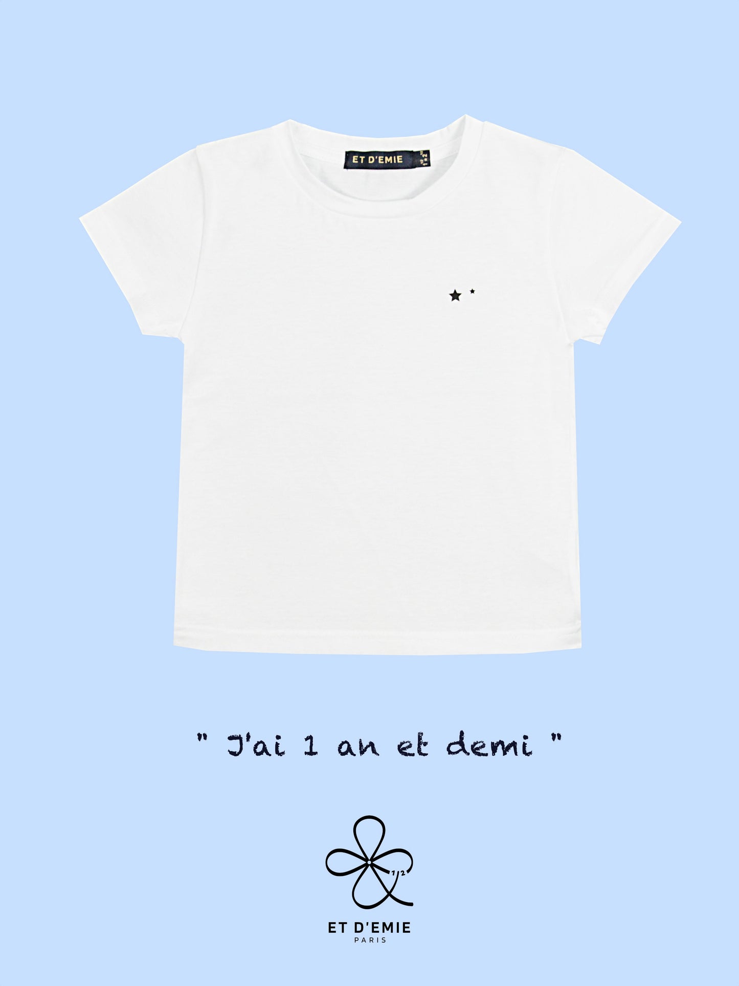 DEMI ANNIVERSAIRE, TEE SHIRT ENFANT REBELLE, COTON BIO, FABRIQUÉ EN FRANCE, 1 AN ET DEMI, ETOILES, CADEAU DEMI ANNIVERSAIRE, HAPPY HALF BIRTHDAY, ET D'EMIE