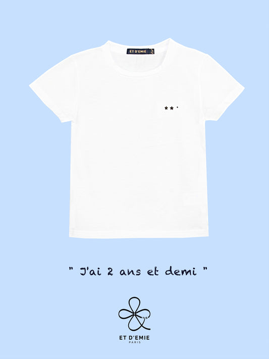 DEMI ANNIVERSAIRE, TEE SHIRT ENFANT REBELLE, 2 ANS ET DEMI, COTON BIO, FABRIQUΓ EN FRANCE, IMPRIMΓ ETOILES,HAPPY HALF BIRTHDAY, JOYEUX DEMI ANNIVERSAIRE, ET D'EMIE