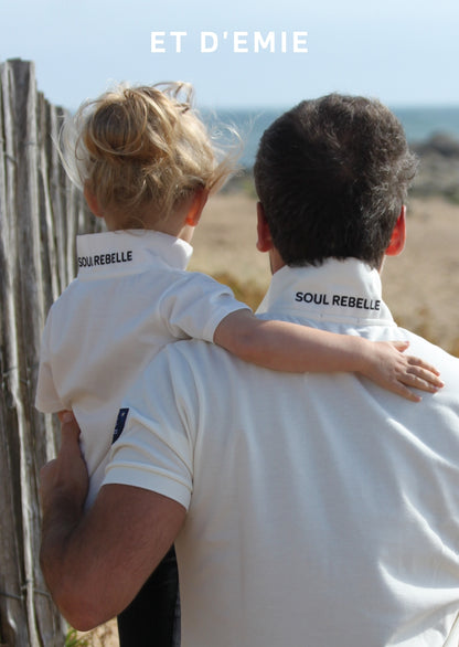 MINI CAPTAIN - SOUL REBELLE polo shirt "I'm 10 and a half years old" embroidered in ivory organic pique cotton🇫🇷