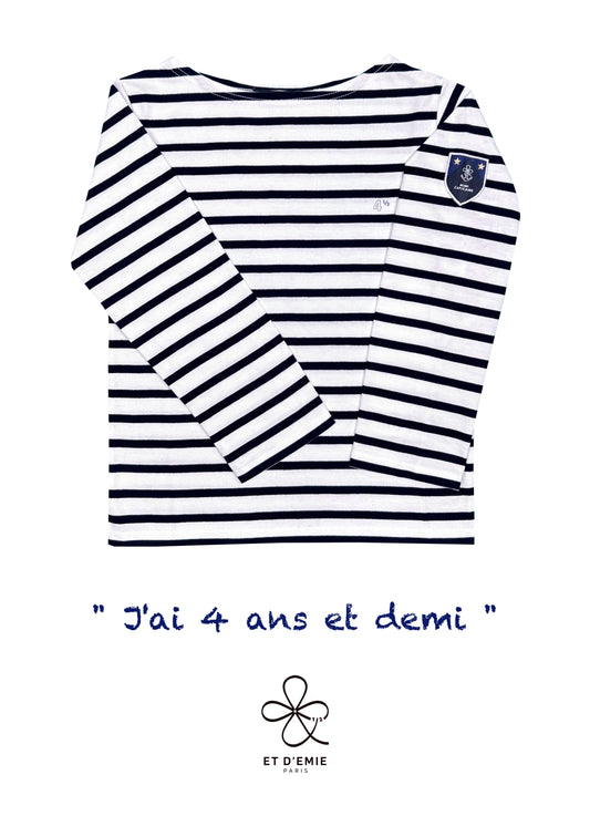 MINI CAPTAIN sailor shirt "I'm 4 and a half years old" embroidered in organic cotton 🇫🇷