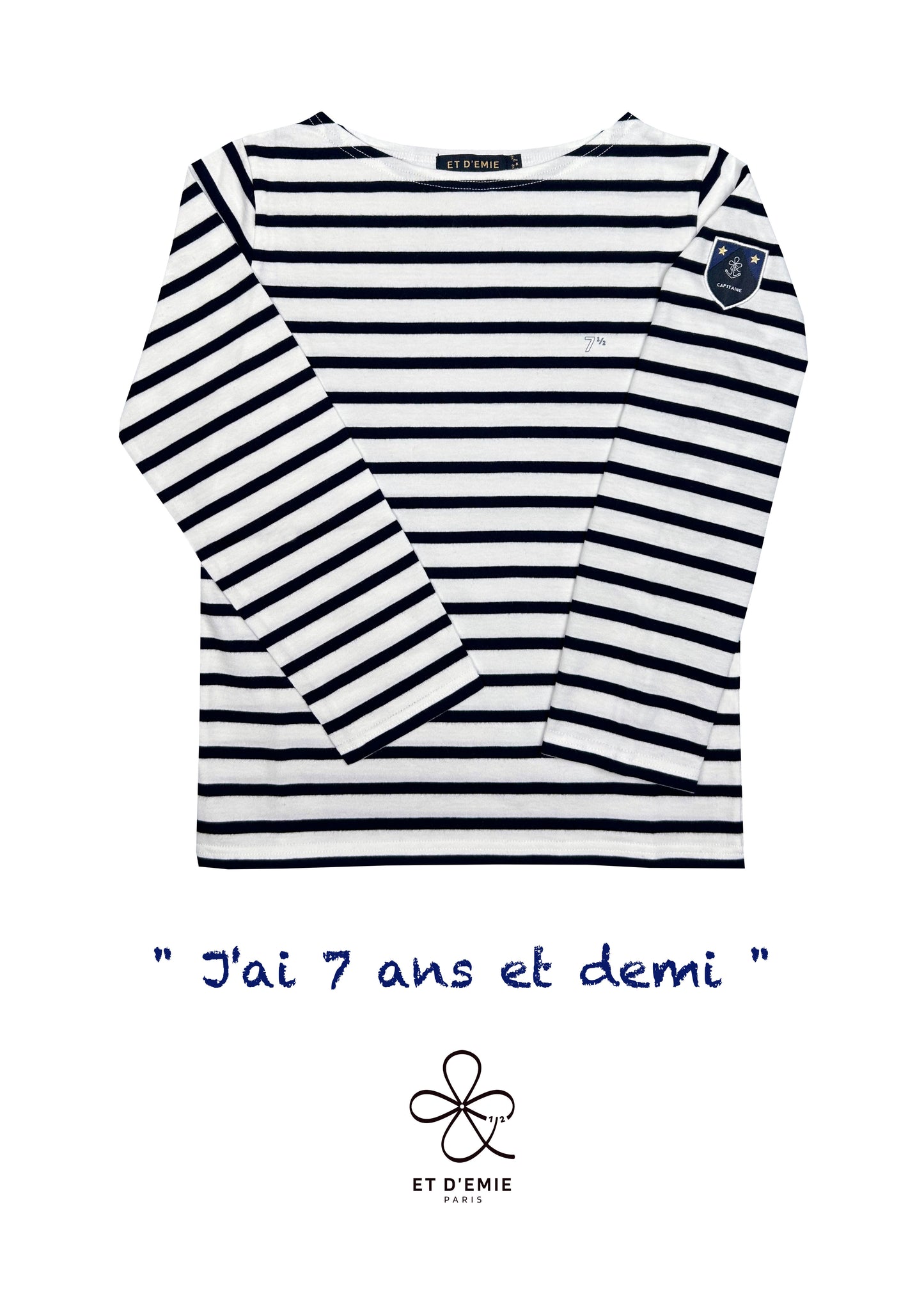 CAPTAIN sailor shirt "I'm 7 and a half years old" embroidered in organic cotton 🇫🇷