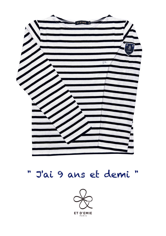 CAPTAIN sailor shirt "I'm 9 and a half years old" embroidered in organic cotton 🇫🇷