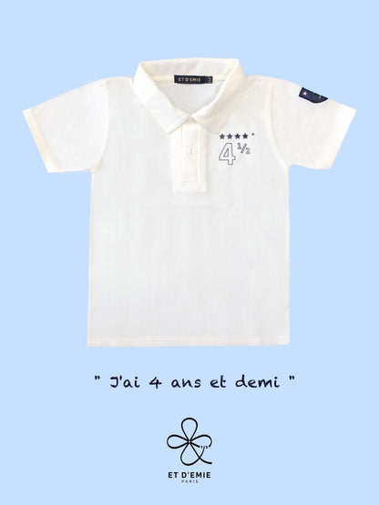 Polo MINI CAPTAIN - SOUL REBELLE "I'm 4 and a half years old" embroidered in ivory organic cotton pique🇫🇷