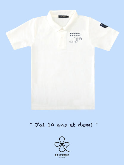 MINI CAPTAIN - SOUL REBELLE polo shirt "I'm 10 and a half years old" embroidered in ivory organic pique cotton🇫🇷