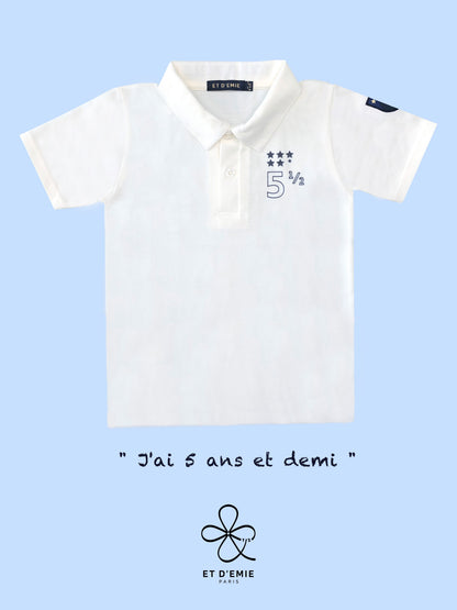 Polo MINI CAPTAIN - SOUL REBELLE "I'm 5 and a half years old" embroidered in ivory organic cotton pique🇫🇷