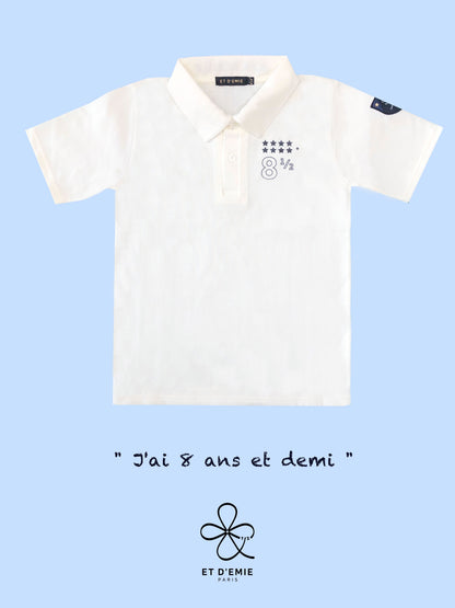 Polo MINI CAPTAIN - SOUL REBELLE "I'm 8 and a half years old" embroidered in ivory organic cotton pique🇫🇷
