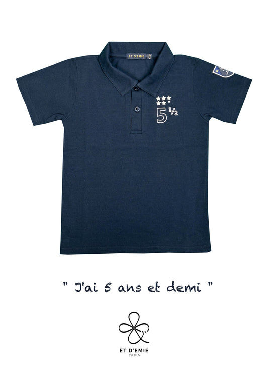 Polo MINI CAPTAIN - SOUL REBELLE "I'm 5 and a half years old" embroidered in navy organic piqué cotton 🇫🇷