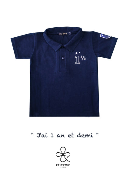 Polo MINI CAPTAIN - SOUL REBELLE "I'm 1 and a half years old" embroidered in navy organic piqué cotton 🇫🇷