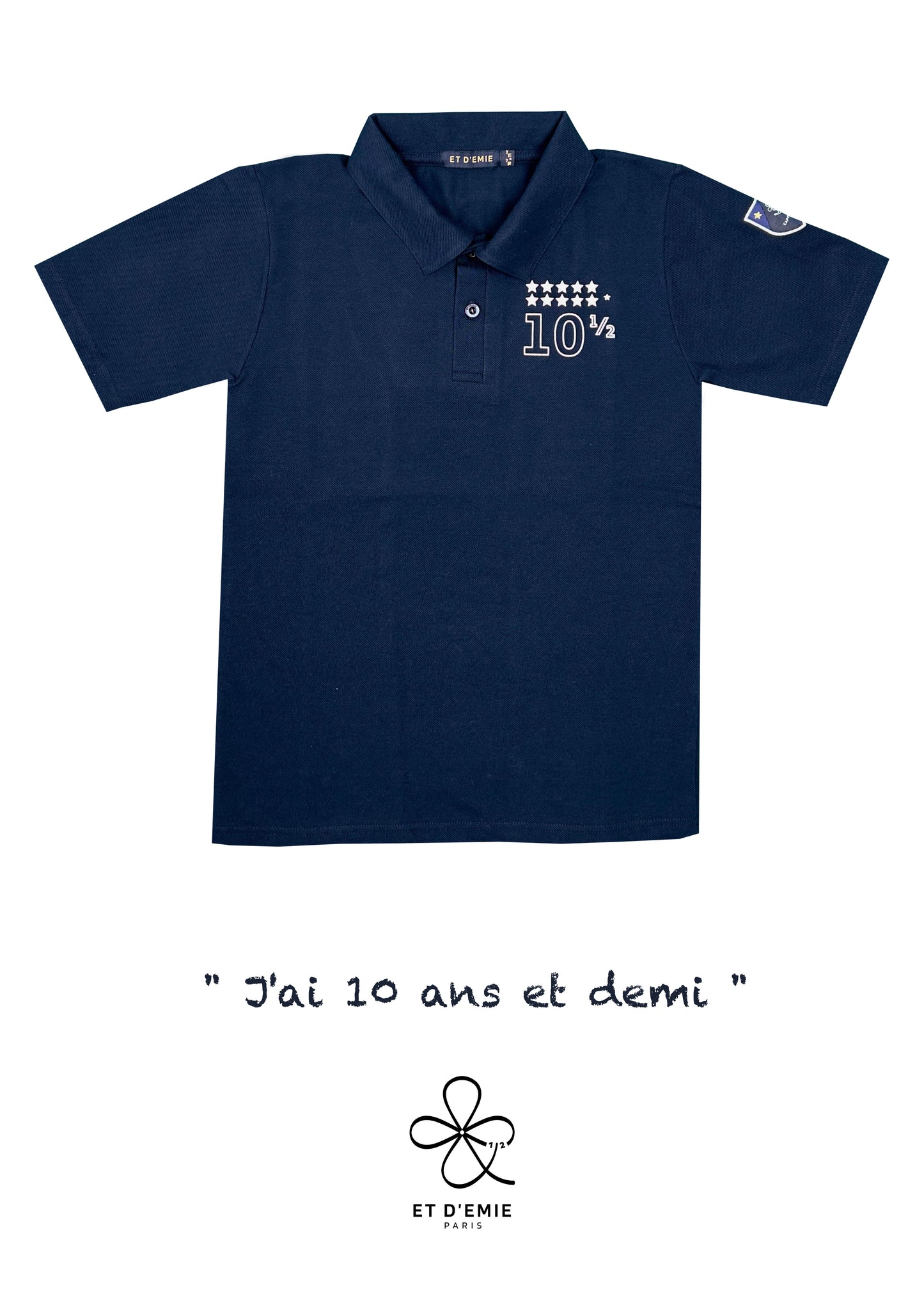 MINI CAPTAIN - SOUL REBELLE polo shirt "I'm 10 and a half years old" embroidered in navy organic piqué cotton 🇫🇷