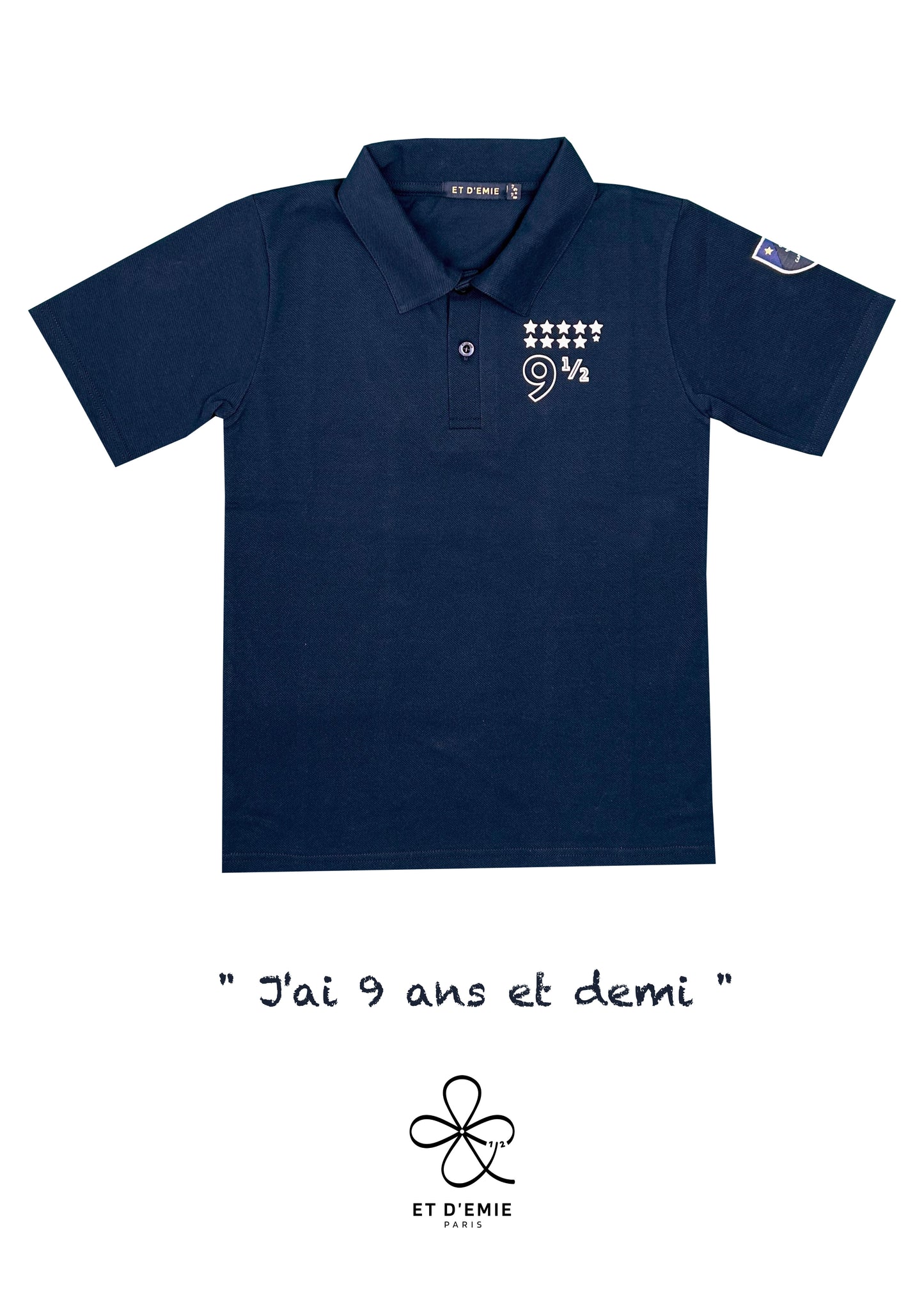 Polo MINI CAPTAIN - SOUL REBELLE "I'm 9 and a half years old" embroidered in navy organic piqué cotton 🇫🇷