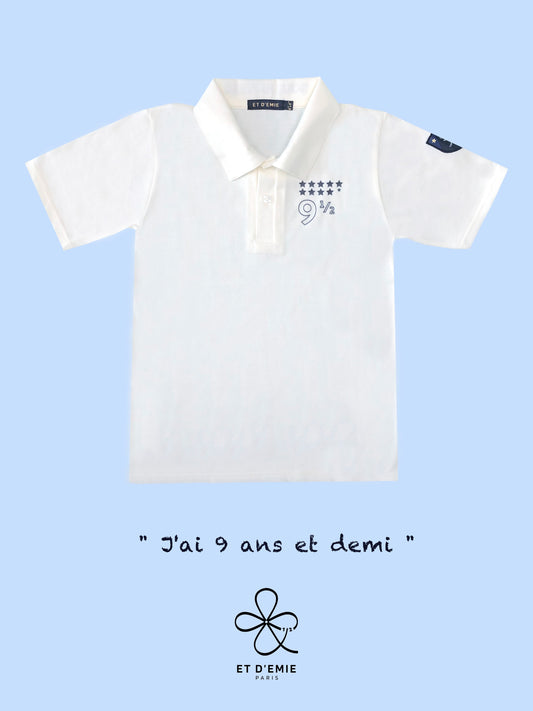 MINI CAPTAIN - SOUL REBELLE polo shirt "I'm 9 and a half years old" embroidered in ivory organic pique cotton🇫🇷