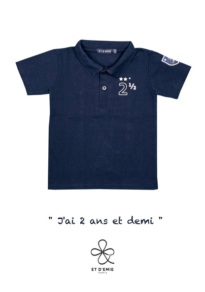 Polo MINI CAPTAIN - SOUL REBELLE "I'm 2 and a half years old" embroidered in navy organic piqué cotton 🇫🇷