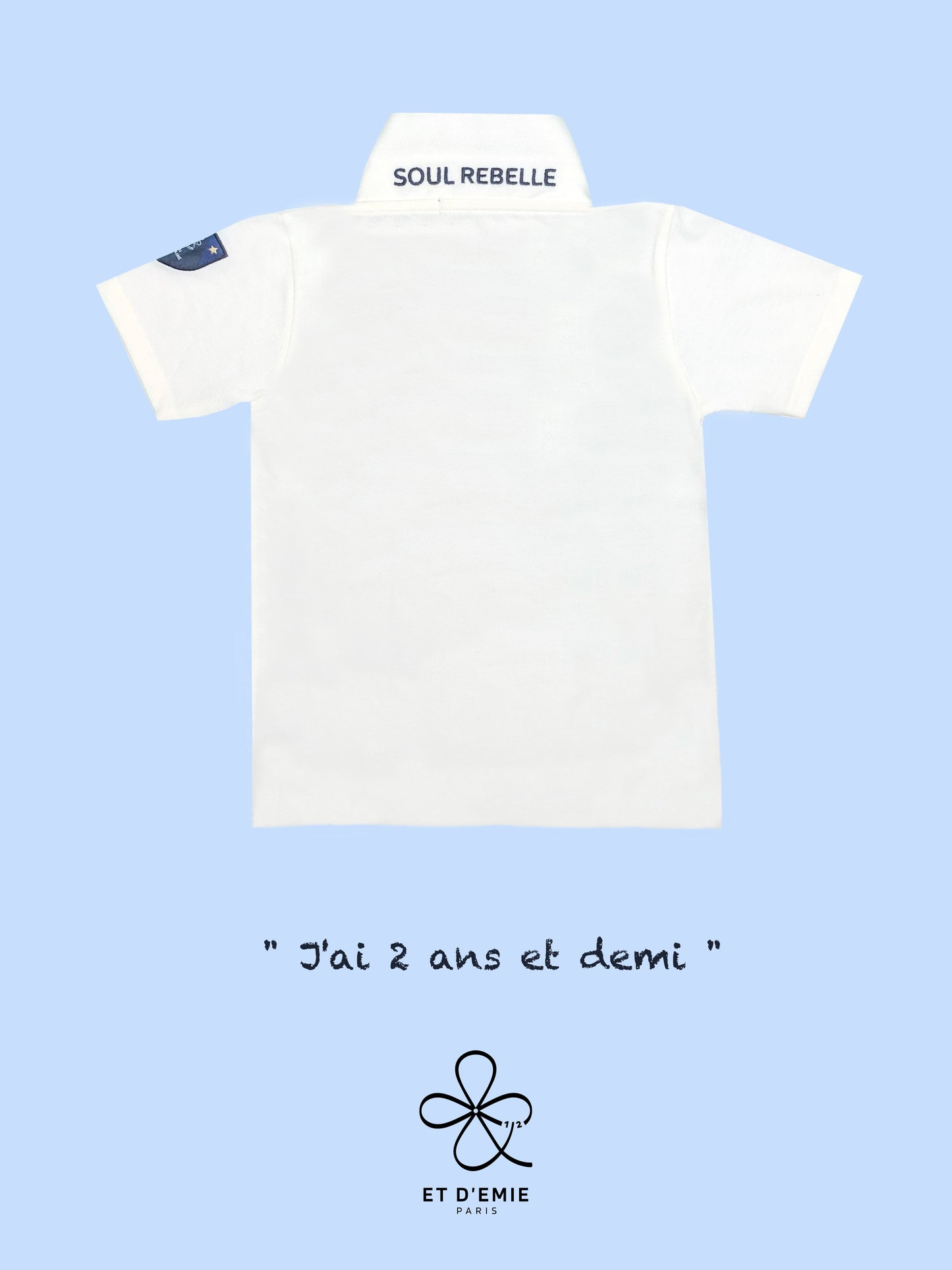 MINI CAPTAIN - SOUL REBELLE polo shirt "I'm 2 and a half years old" embroidered in ivory organic pique cotton🇫🇷