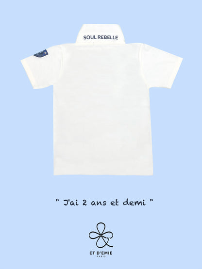 Polo MINI CAPITAINE - SOUL REBELLE " J'ai 2 ans et demi" brodé en coton piqué bio ivoire🇫🇷