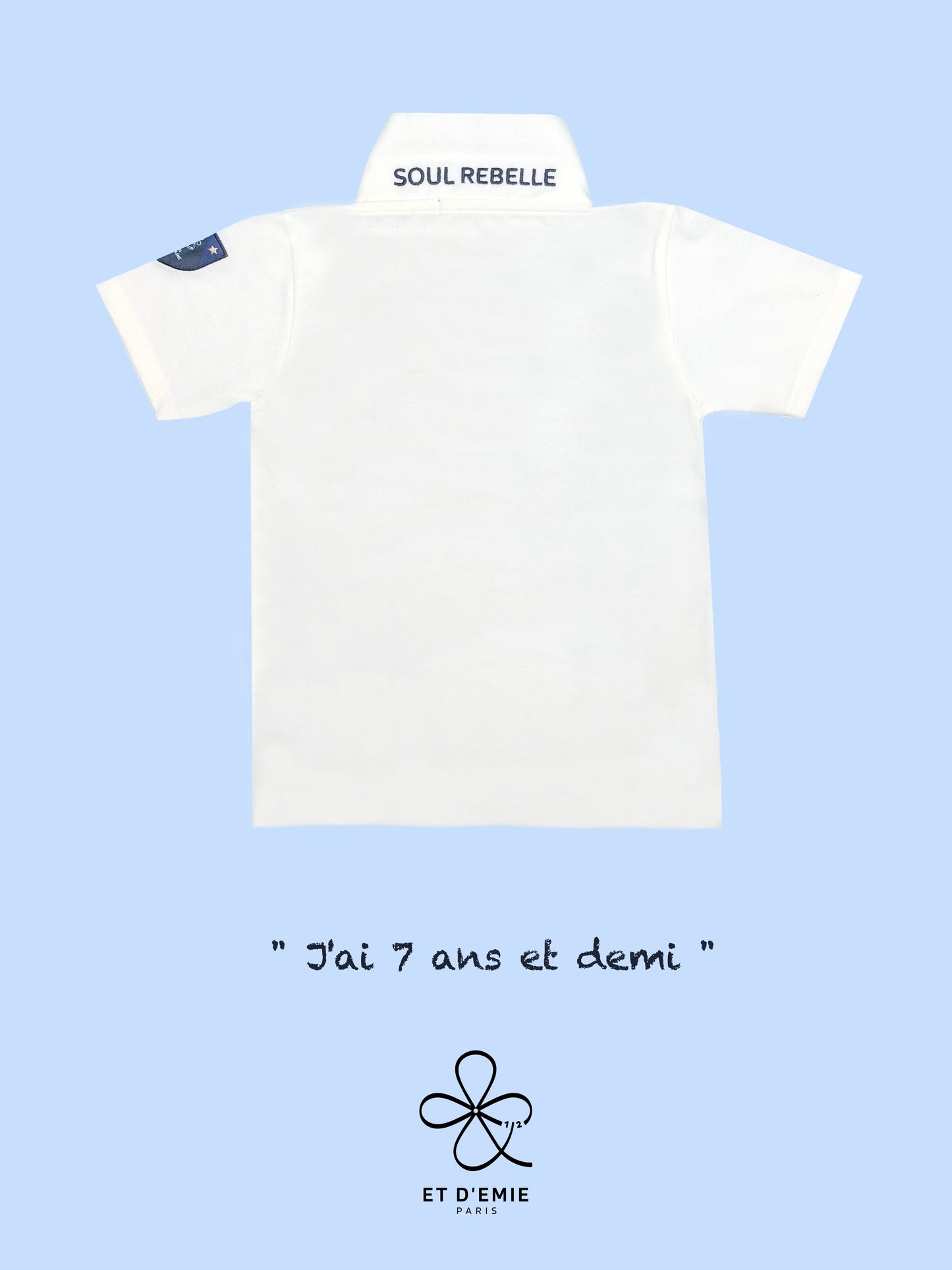 MINI CAPTAIN - SOUL REBELLE polo shirt "I'm 7 and a half years old" embroidered in ivory organic pique cotton🇫🇷