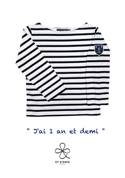 MINI CAPTAIN sailor shirt "I'm 1 and a half years old" embroidered in organic cotton 🇫🇷