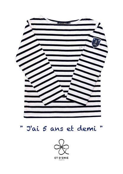 MINI CAPTAIN sailor shirt "I'm 5 and a half years old" embroidered in organic cotton 🇫🇷