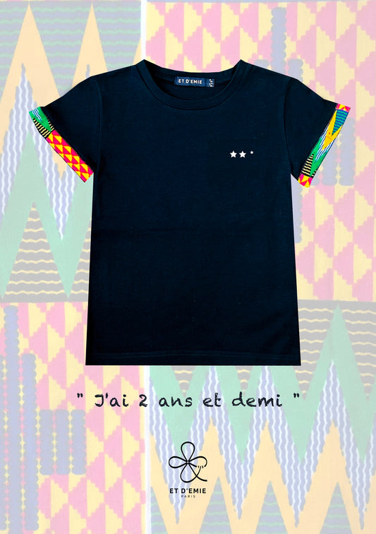 REBELLE t-shirt "I'm 2 and a half years old" embroidered in organic cotton and wax π«π·