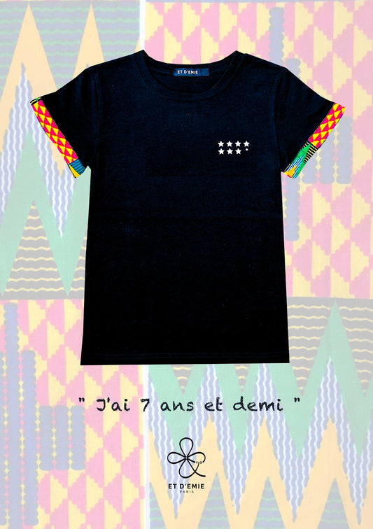 REBELLE t-shirt "I'm 7 and a half years old" embroidered in organic cotton and wax π«π·