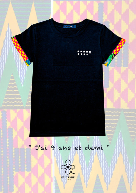 REBELLE t-shirt "I'm 9 and a half years old" embroidered in organic cotton and wax π«π·