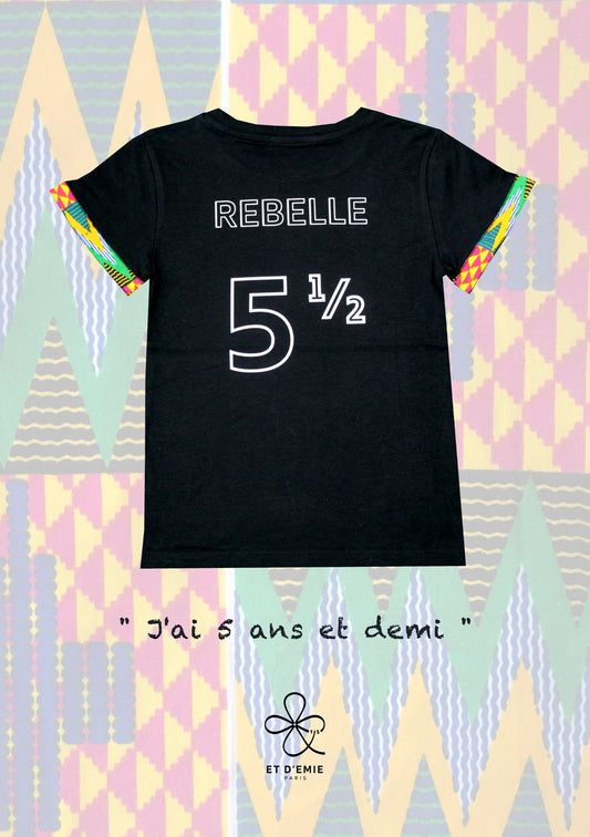 REBELLE t-shirt "I'm 5 and a half years old" embroidered in organic cotton and wax π«π·