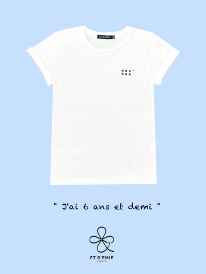 Tee-shirt enfant en coton bio imprimé 6 ans et demi et REBELLE blanc  🇫🇷